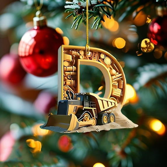Meggemo 26 Letter Building Vehicle Christmas Ornaments Decorative Hanging Pendants for Christmas Tree Decoration Holiday Home