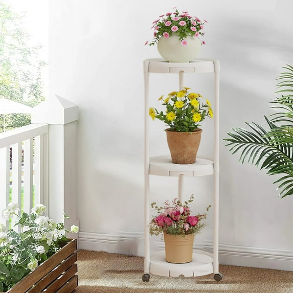 Meggemo 3 Tier Metal Plant Stand Flower Pot Holder Multifunctional Shelf for Indoor Outdoor Plants Flowers Home Garden Living Room Decor