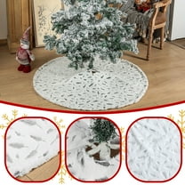 Meggemo 36 Inch White Plush Christmas Tree Skirt Gold Foil Feather Detail Soft Decor for Home Xmas Tree Party