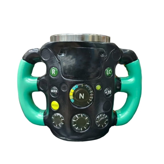 Meggemo 3D Resin Stainless Steel Steering Wheel Mug Durable Leak Proof Coffee Cup for Daily Use Home Office Kitchen Beverage Mug Stylish Design Kitchen Drinkware