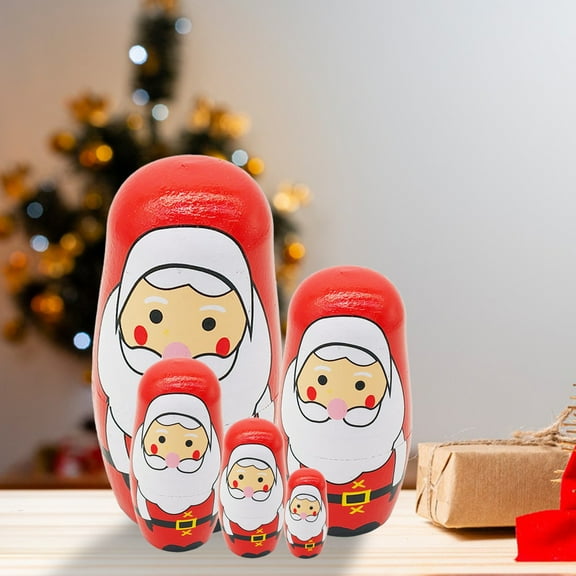 Meggemo 5 Layer Santa Claus Matryoshka Wooden Dolls Craft Gift Birthday Christmas Present Xmas Decorative Wooden Toys