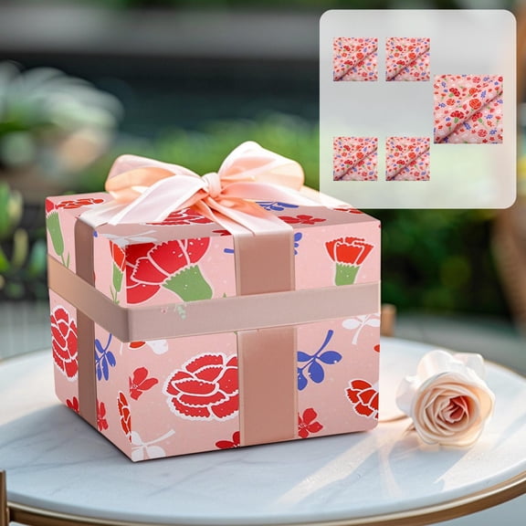 Meggemo 5 Valentine's Day Flower Printed Gift Wrapping Paper 19.7x27.6 Inch Each Creative Wrapping Paper for Gift Packaging Party Decor Adds Romantic Touch to Presents for Lover
