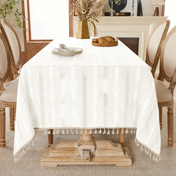 Meggemo 55.12x35.43 in Lace Jacquard Tablecloth with Tassels for Dining Room Decorative Fringe Edge Woven Cloth for Party Wedding Home
