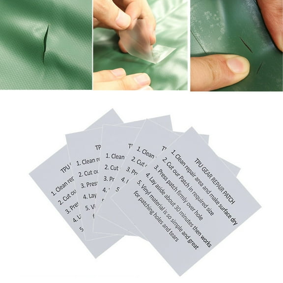 Meggemo 5PCS PVC Repair Tool Kit for Inflatable Toys Swimming Pools Air Beds with Waterproof Patch Glue Universal Adhesive Repair Accessories Heavy Duty Solution for Outdoor Camping Home Leisure Use