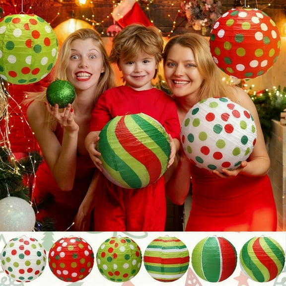 Meggemo 6 Pack Christmas Paper Lanterns Decorative Hanging Lanterns for Party Holiday Home Garden Festive Celebrations