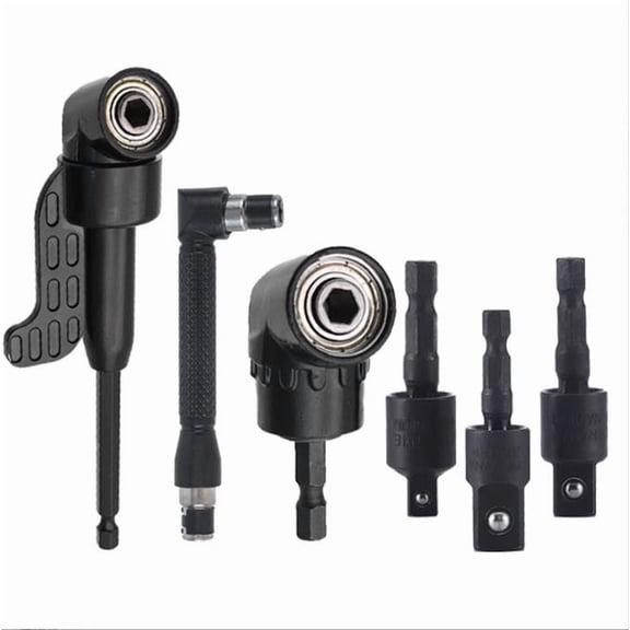 Meggemo 6 Piece Right Angle Drill Attachment Kit Extension Flex Shaft Offset Adapter for Tight Spaces Screwdriver Bit Holder Tool Set Home Workshop