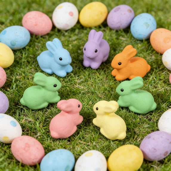 Meggemo 6 Pieces aron Colored Faux Easter Bunny Decorations Pastel Figurines for Spring Home and Tabletop Display