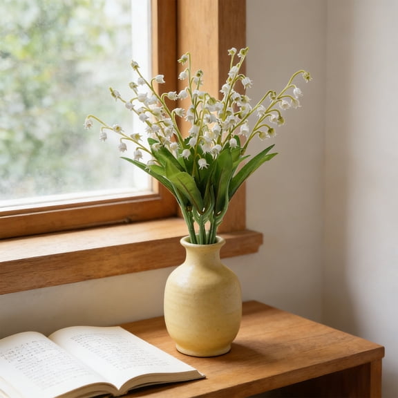 Meggemo 6 Stems Artificial Lily of The Valley Flowers Bunch Faux Bell Shaped Blooms for Wedding Bouquet Table Centerpiece Vase Fillers