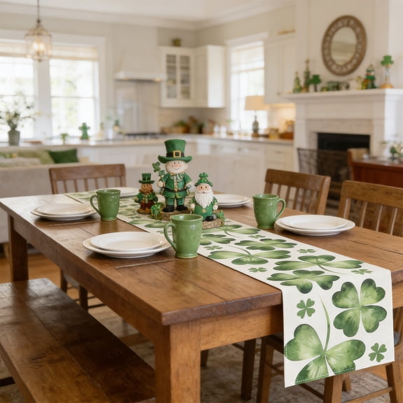 Meggemo 72x13 inch Saint Patricks Day Green Shamrock Print Table Runner Dining Table Kitchen Buffet Decor