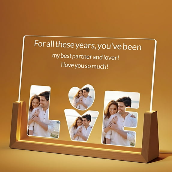 Meggemo 8 Inch Solid Color Custom Acrylic Night Light Photo Portrait Lamp for Couple Wedding Anniversary Birthday Valentine's Day Romantic Home Decor Gift