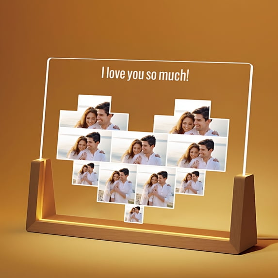 Meggemo 8 Inch Solid Color Custom Acrylic Night Light Photo Portrait Lamp for Couple Wedding Anniversary Birthday Valentine's Day Romantic Home Decor Gift