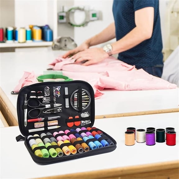Meggemo 90 Piece Portable Sewing Kit with Thread Needles and Tools for Home Travel Emergency Repairs Compact Storage Case