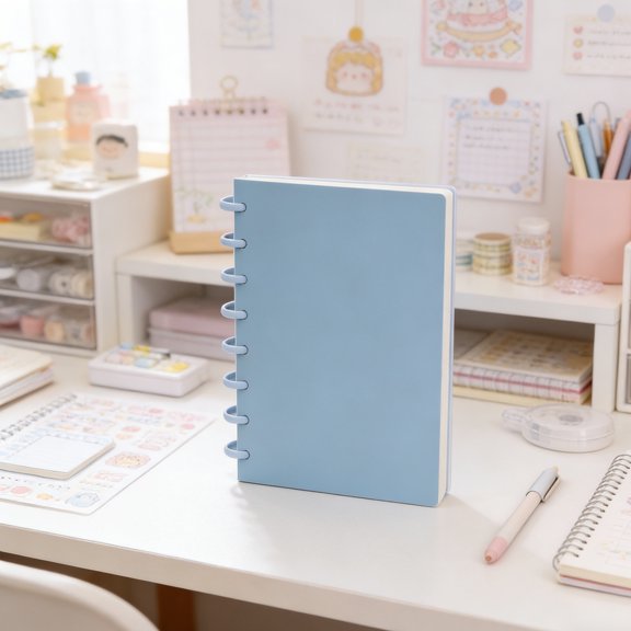 Meggemo A5 Solid Color Ring Bound Notebook Button Closure Loose Leaf Journal for School Office Meeting Note Taking