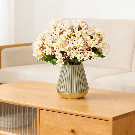 Meggemo Artificial Oriental Lily Flower Faux Bouquet Wedding Home Living Room Decoration Centerpiece Event Scene Floral Arrangement