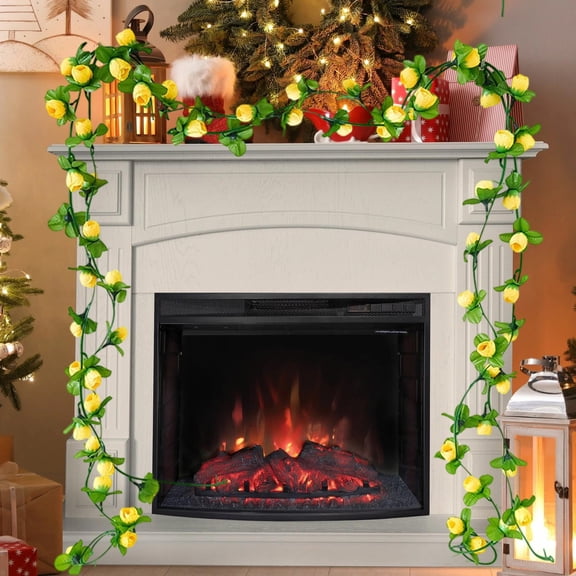 Meggemo Artificial Rose Vine Garland 2 Pack Christmas Decorative Flower Strand for Home Mantle Wall Stairs Holiday Season Indoor Outdoor Party Wreath Craft