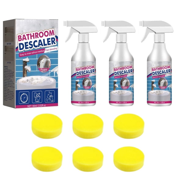Meggemo Bathroom Cleaner and 2 Sponges Powerful Formula Removes Mold Mildew Stains Deodorizes Eliminates Odors Leaves Fresh Scent Gentle on Surfaces Safe for Ceramic No Scratching