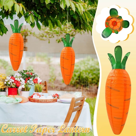 Meggemo Carrot Paper Lantern Easter Holiday Decoration Colorful Foldable Shade for Indoor Party Lighting and Spring Decor
