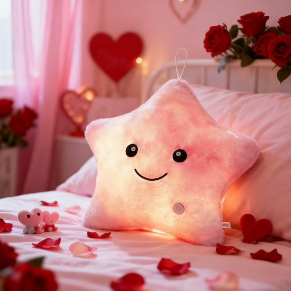 Meggemo Cartoon Five Pointed Star Pillow Doll Colorful Luminous Plush Toy Glowing Star Stuffed Doll Romantic Valentine's Day Gift for s Lover Home Decor