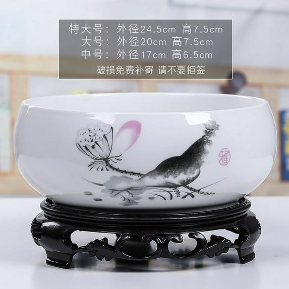 Meggemo Ceramic Flower Pot with Plastic Tray Round Ceramic Plant Pot with Drainage Hole and Plastic Base Tray for Indoor Outdoor Potted Plants Flowers Herbs Succulents