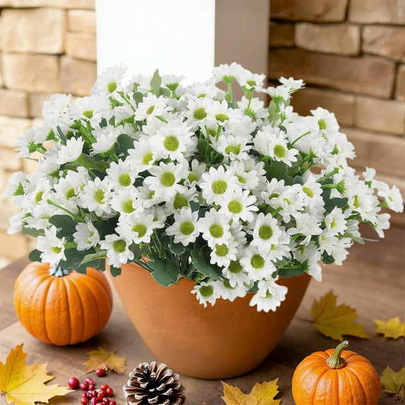 Meggemo Chamomile Flower Bush Artificial Faux Plant for Outdoor Garden Patio Porch Window Box Home Yard Decoration Spring Summer