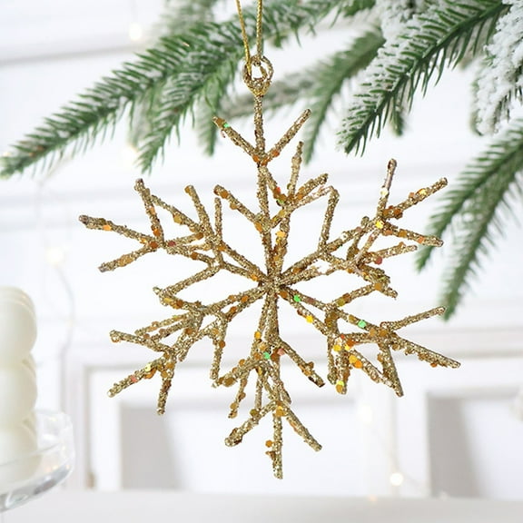 Meggemo Champagne Gold Metal Snowflake Ornaments 3D Hanging Pendants for Christmas Tree Holiday Atmosphere Decor