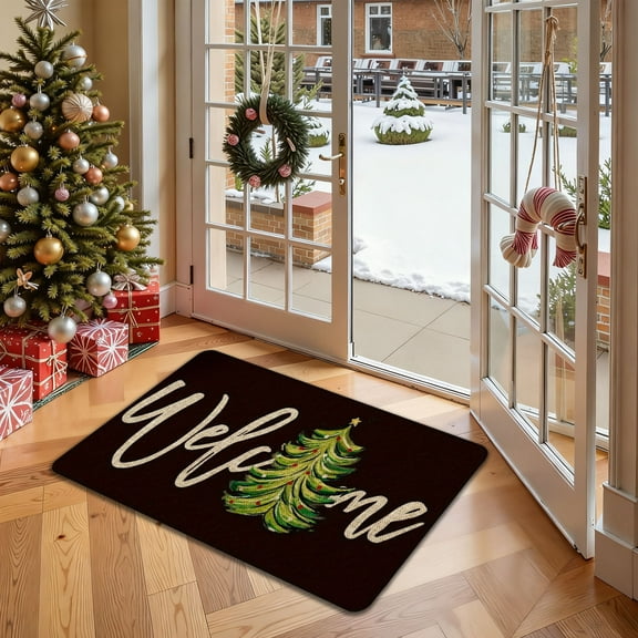 Meggemo Christmas Absorbent Door Mats Kitchen Bathroom Floor Rugs Non Slip Water Resistant Xmas Decor for Indoor Home Entryway