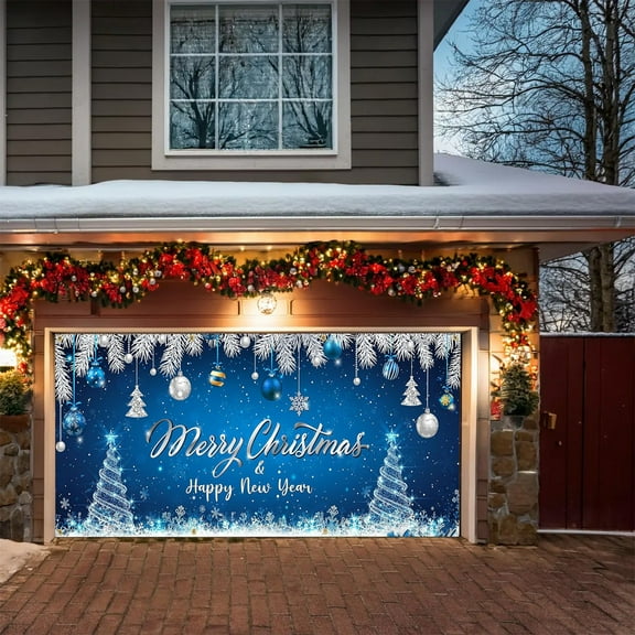 Meggemo Christmas Garage Banner Garage Flag Festive Scene Garage Door Decor Party Atmosphere Background Cloth for Home Outdoor Holiday Season Porch Decor