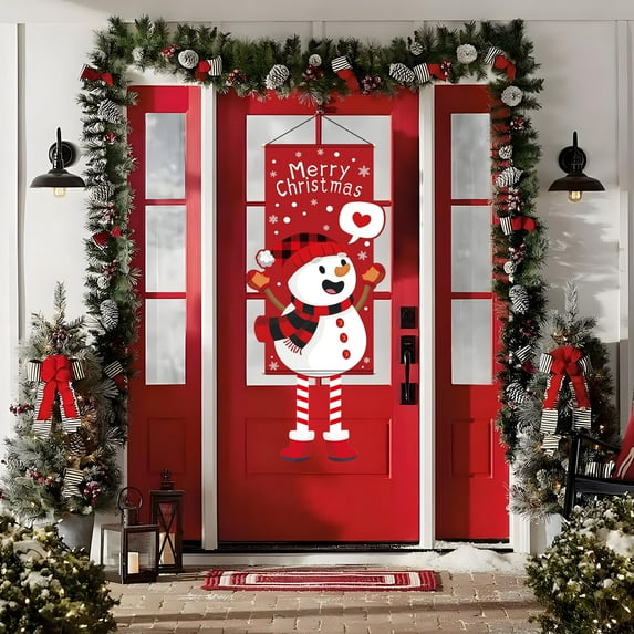 Meggemo Christmas Hanging Cloth Banner Party Decor Creative Cartoon Printed Backdrop Reusable Multicolor Winter Holiday Decor for Indoor Outdoor Home