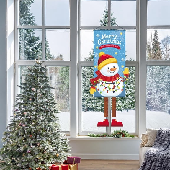 Meggemo Christmas Hanging Cloth Banner Party Decor Creative Cartoon Printed Backdrop Reusable Multicolor Winter Holiday Decor for Indoor Outdoor Home