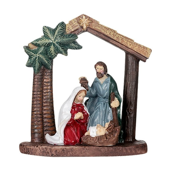 Meggemo Christmas Nativity Manger Resin Figurine - Religious Decor For Home Desktop, Celebrating Christmas Holiday