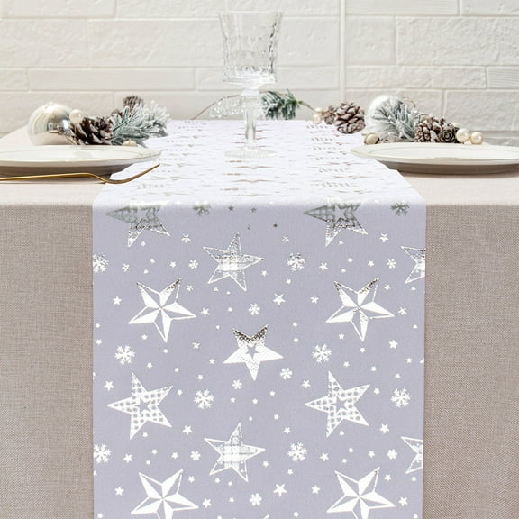 Meggemo Christmas Star Gold Foil Velvet Cotton Table Runner New Year Printed Table Decor for Holiday Gatherings