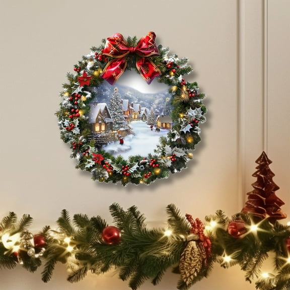 Meggemo Christmas Wreath Snow House Wall Stickers Window Clings Living Room Storefront Scene Decor Holiday Season Home
