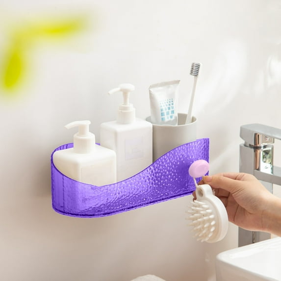 Meggemo Clear Bathroom Storage Rack Wall Mounted No Drill Shelf for Toiletries Cosmetics Shampoo Conditioner Bathroom Vanity Countertop Tidy Storage Accessory