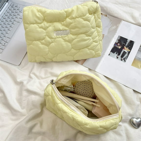 Meggemo Cloud Fresh Quilted Clutch Makeup Bag Soft Fabric Design with Spacious Interior for Cosmetics Brushes Lipsticks Foundations and Beauty Essentials Perfect for Travel Daily Use and Gatherings