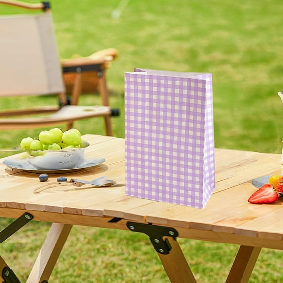 Meggemo Colorful Checkered Kraft Paper Bags Disposable Eco Friendly for Shopping Gifts Snacks Groceries Home Party Events Durable Tear Resistant