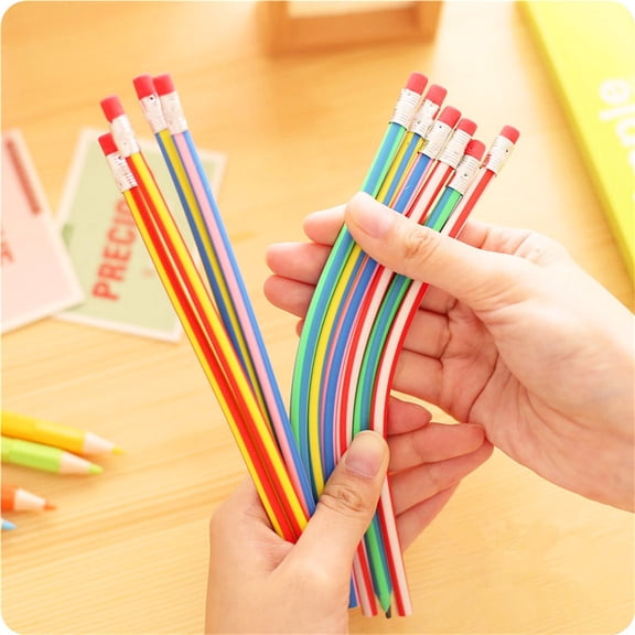 Meggemo Colourful Flexible Bending Pencils 7.28 Inch Soft PVC Bendable Pencils with Eraser Fun Deformable Writing Tools 5 Pack