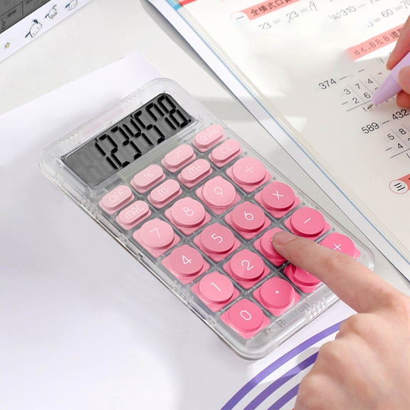 Meggemo Compact Desktop Calculator 8 Digit LCD Display Stylish Round Shape Comfortable Key Operation Anti Slip Bottom Portable Basic Calculation Device