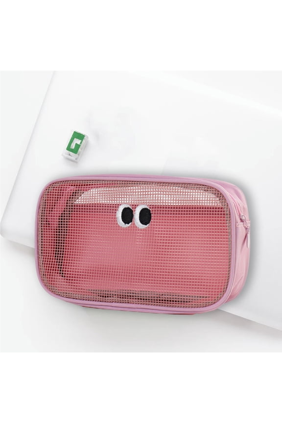 Cute Big Eyes Mesh Makeup Bag Breathable Polyester Storage Pouch for Cosmetics & Sundries