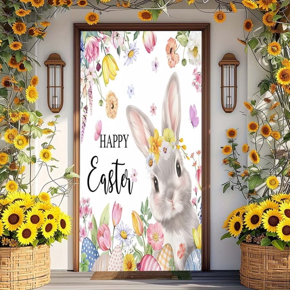 Meggemo Easter 2D Door Cover Hanging Tapestry 36 x 80 Inches Holiday Decoration for Spring Entryway and Home Decor
