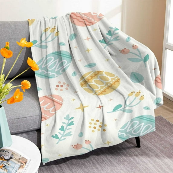 Meggemo Easter Blanket Bunny Egg Print Flannel Throw Blanket Soft Warm Digital Printed For Sofa Bed Couch Office Indoor Air Conditioning Nap Blanket