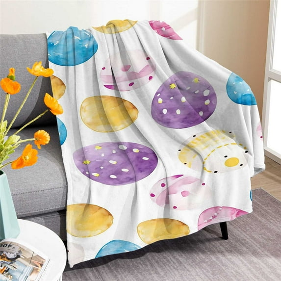 Meggemo Easter Blanket Bunny Egg Print Flannel Throw Blanket Soft Warm Digital Printed For Sofa Bed Couch Office Indoor Air Conditioning Nap Blanket