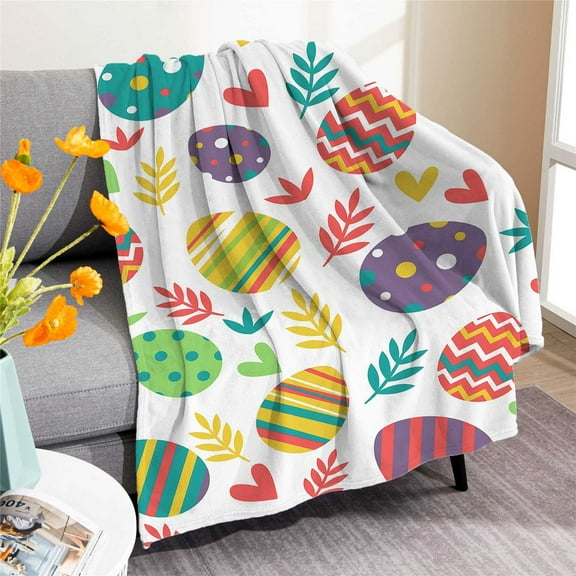 Meggemo Easter Blanket Bunny Egg Print Flannel Throw Blanket Soft Warm Digital Printed For Sofa Bed Couch Office Indoor Air Conditioning Nap Blanket
