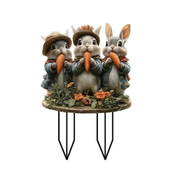 Meggemo Easter Bunny Animal Garden Stakes Decorative Outdoor Ornaments For Lawn Yard Flower Beds Garden Patio Festive Holiday Decor