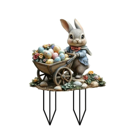 Meggemo Easter Bunny Animal Garden Stakes Decorative Outdoor Ornaments For Lawn Yard Flower Beds Garden Patio Festive Holiday Decor