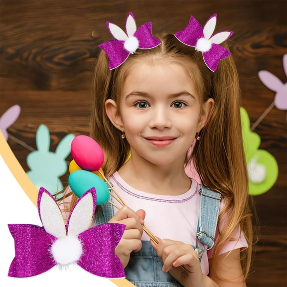 Meggemo Easter Bunny Bow Hair Clips Cute Bow Design With Bunny Accents For Women Hair Decor Festive Party Outfits Holiday Celebrations Hair Accessory