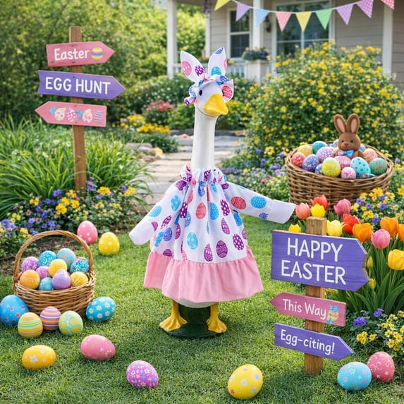 Meggemo Easter Bunny Costume Porch Goose Outfit Easter Decorations for Outdoor Porch Home Festive Holiday Attire