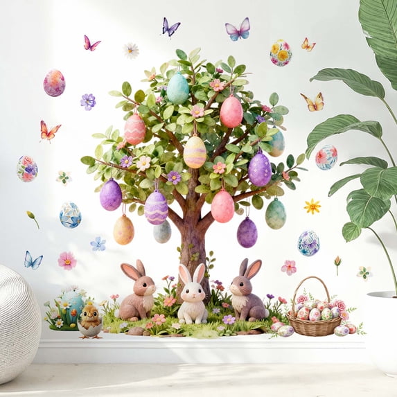Meggemo Easter Bunny Egg Window Clings Static Decals for Holiday Glass Door Decoration and Spring Party Home Decor