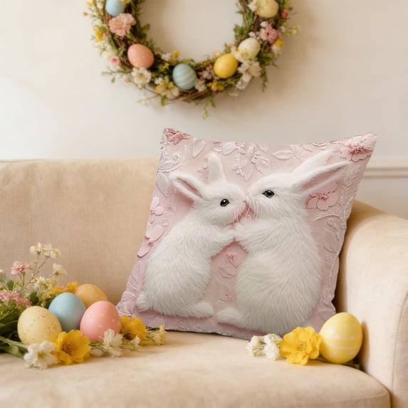 Meggemo Easter Faux Embroidery Print Pillow Case Decorative Cushion Cover for Sofa Chair Spring Holiday Home Decor