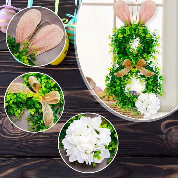 Meggemo Easter Hanging Decor Bunny Ear Wreath Spring Holiday Home Decoration Floral Door Hanger for Front Entryway