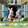 thumbnail image 1 of Meggemo Easter Happy Banner Backdrop Country Style Rabbit Egg Pattern Party Decor Perfect for Home Outdoor Indoor Holiday Celebrations and Gatherings, 1 of 8